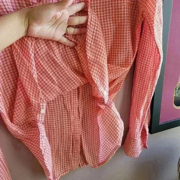 C & C California Women's Shirt Size S/P Orange/White Pockets Long Sleeve VTG - Picture 10 of 10